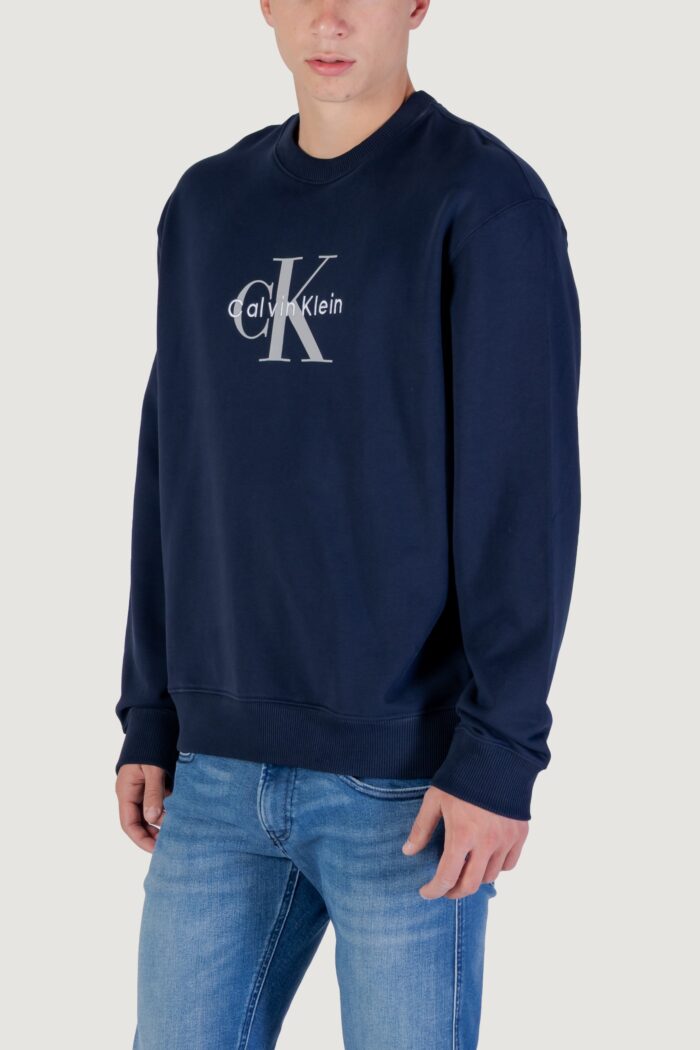 Felpa senza cappuccio Calvin Klein Jeans ls eu 350terry monol Blue scuro
