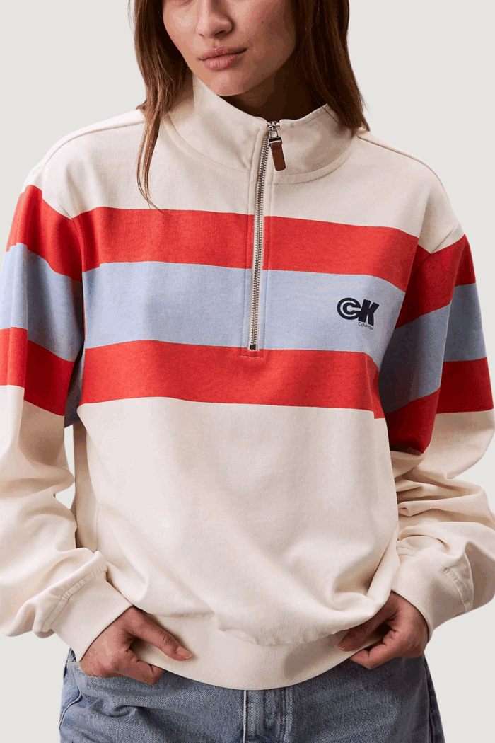 Felpa senza cappuccio Calvin Klein Jeans rugby jersey 1/4 zip Latte
