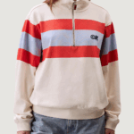 Felpa senza cappuccio Calvin Klein Jeans rugby jersey 1/4 zip Latte - Foto 1