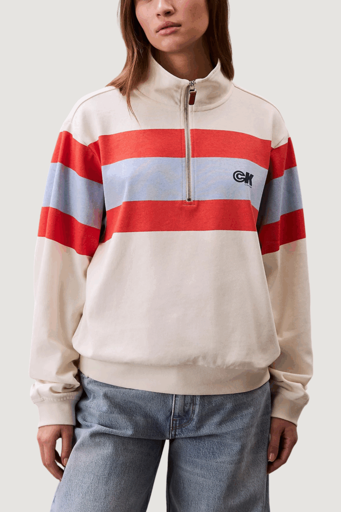 Felpa senza cappuccio Calvin Klein Jeans rugby jersey 1/4 zip Latte