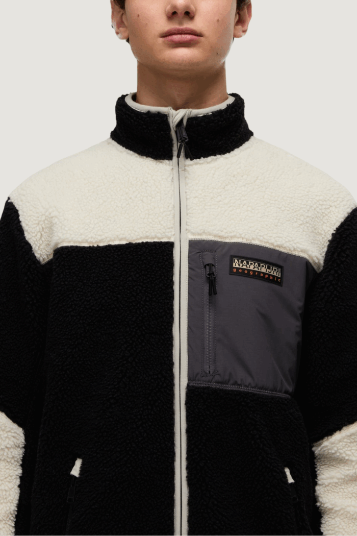 Felpa senza cappuccio Napapijri yupik fz 3 Nero – Beige