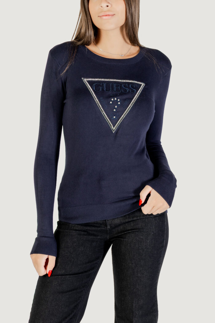 Maglia Guess ls cn kiara triangle logo swtr Blu