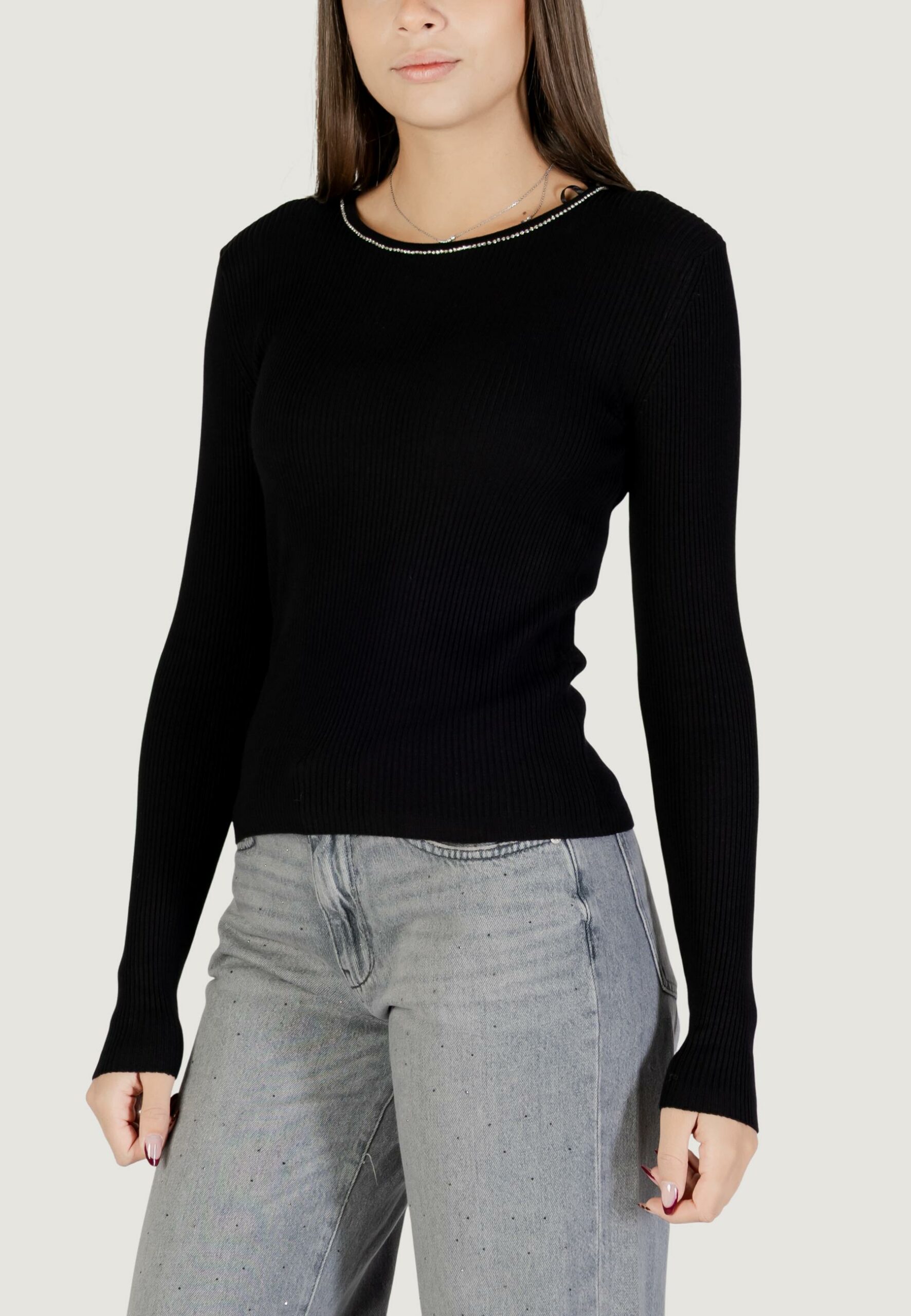 Maglia Only onlemma ls bling o-neck knt Nero - Foto 5