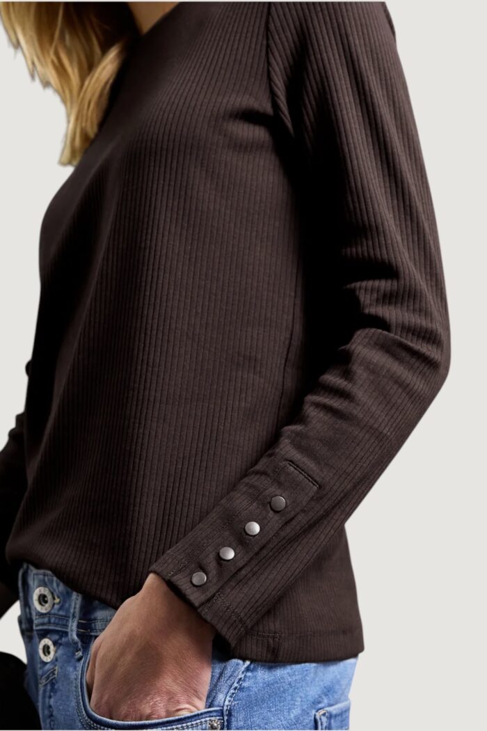 Maglia Street One rib shirt w.buttons at cuffs Cioccolato
