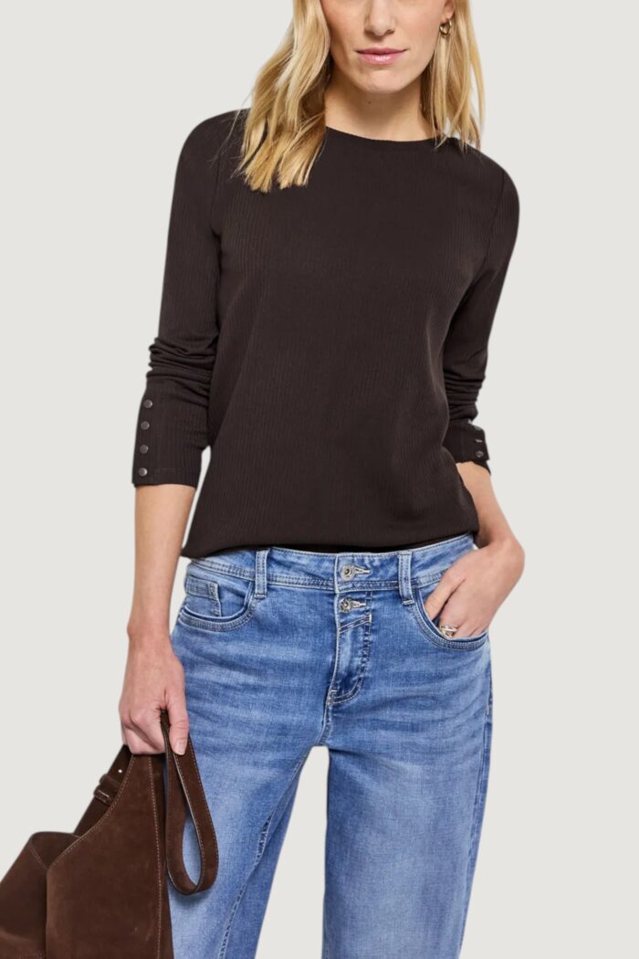 Maglia Street One rib shirt w.buttons at cuffs Cioccolato