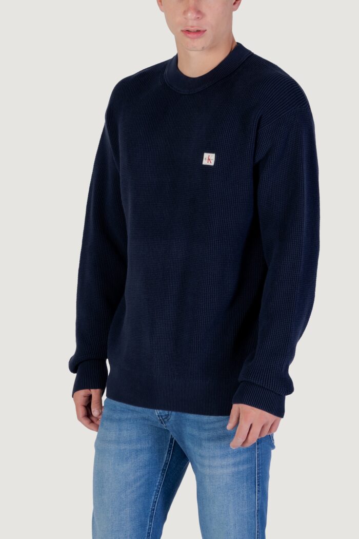 Maglione Calvin Klein Jeans ls ez cotton waffle Blue scuro