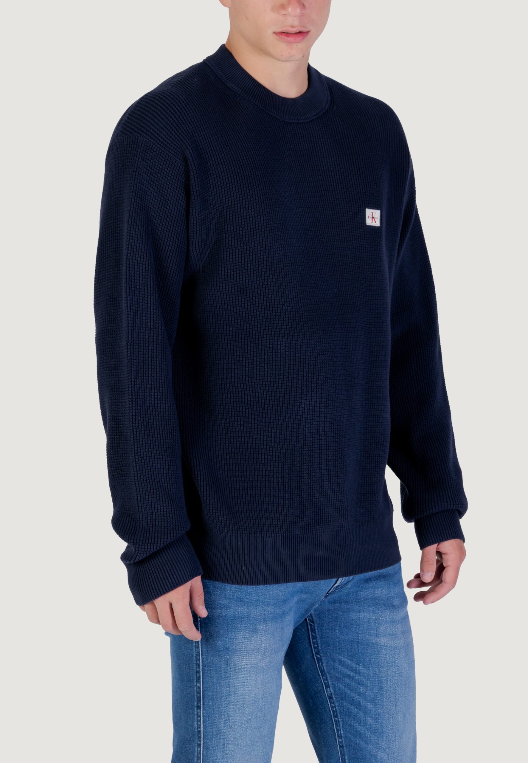 Maglione Calvin Klein Jeans ls ez cotton waffle Blue scuro - Foto 3