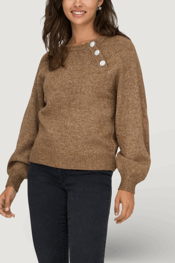 Maglione Only onllauren life ls o-neck button knt Marrone