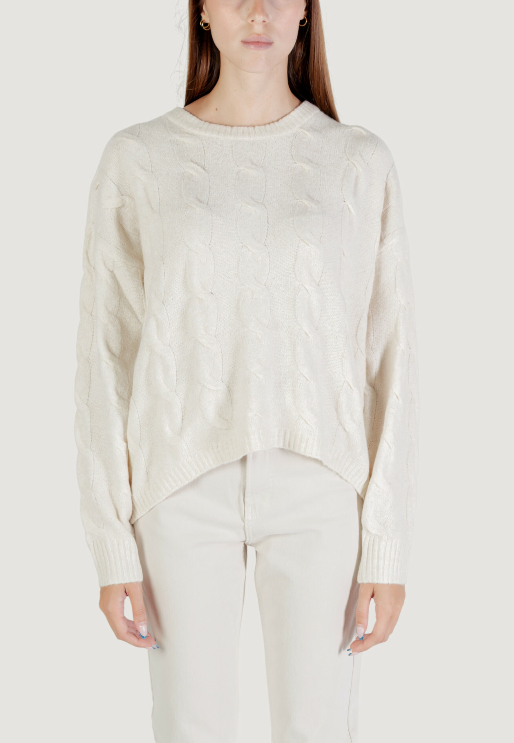 Maglione Only onljeanett life ls cable o-neck cc knt Panna - Foto 5