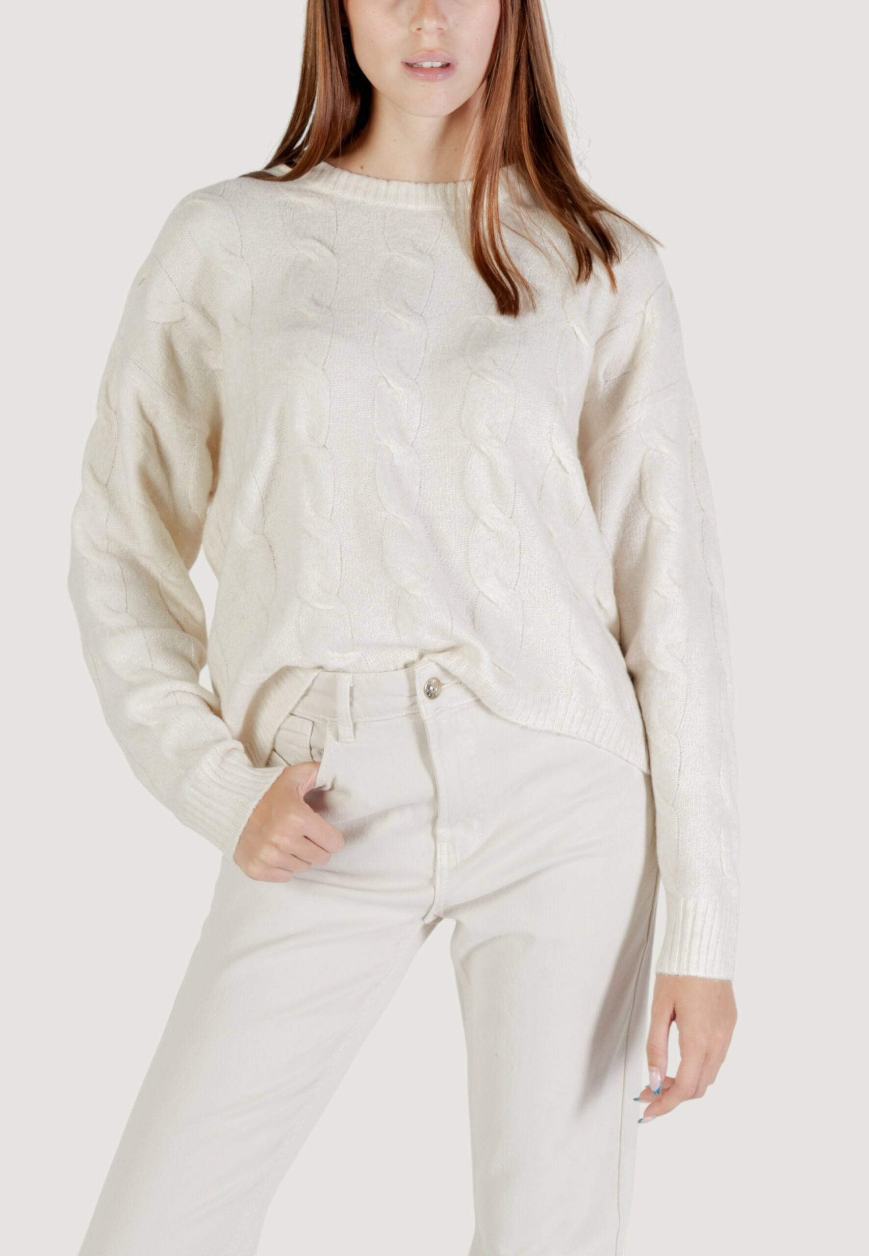 Maglione Only onljeanett life ls cable o-neck cc knt Panna - Foto 1