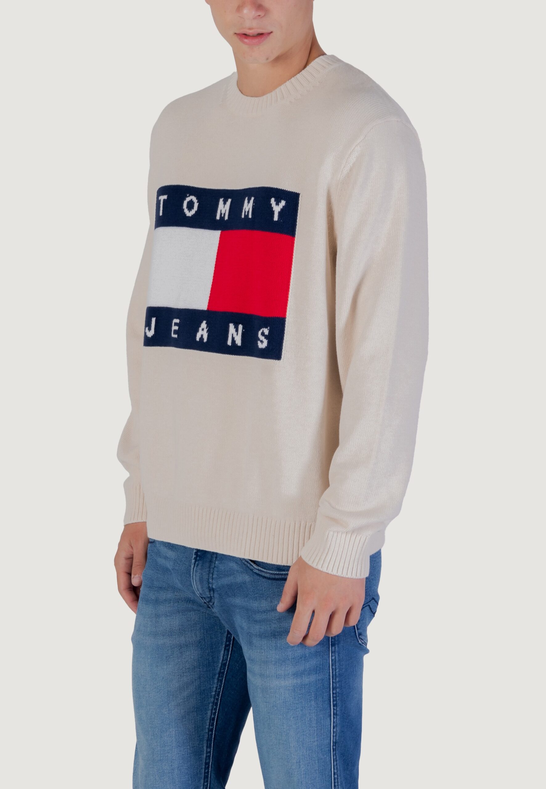 Maglione Tommy Hilfiger Jeans tjm reg melange flag Panna - Foto 3