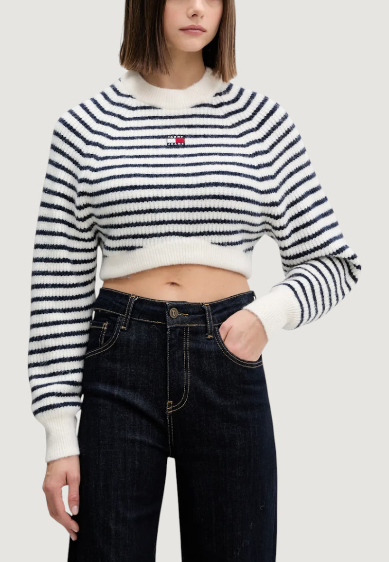 Maglione Tommy Hilfiger Jeans tjw crop badge sweat Panna - Foto 1