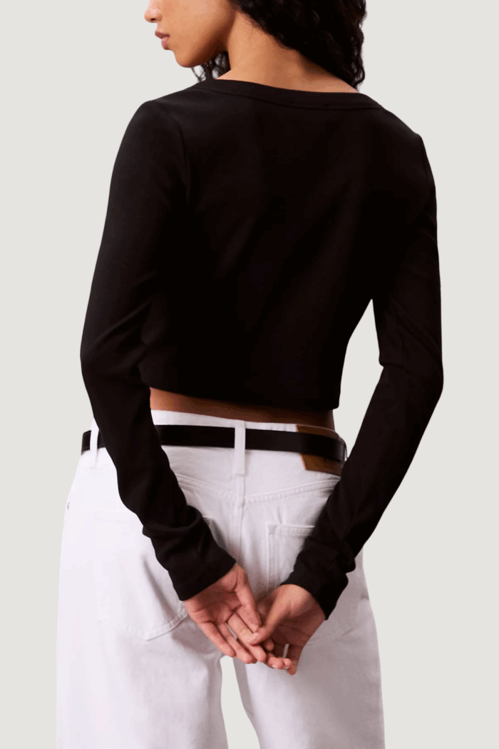 T-shirt manica lunga Calvin Klein Jeans ls woven label 2×2 c Nero