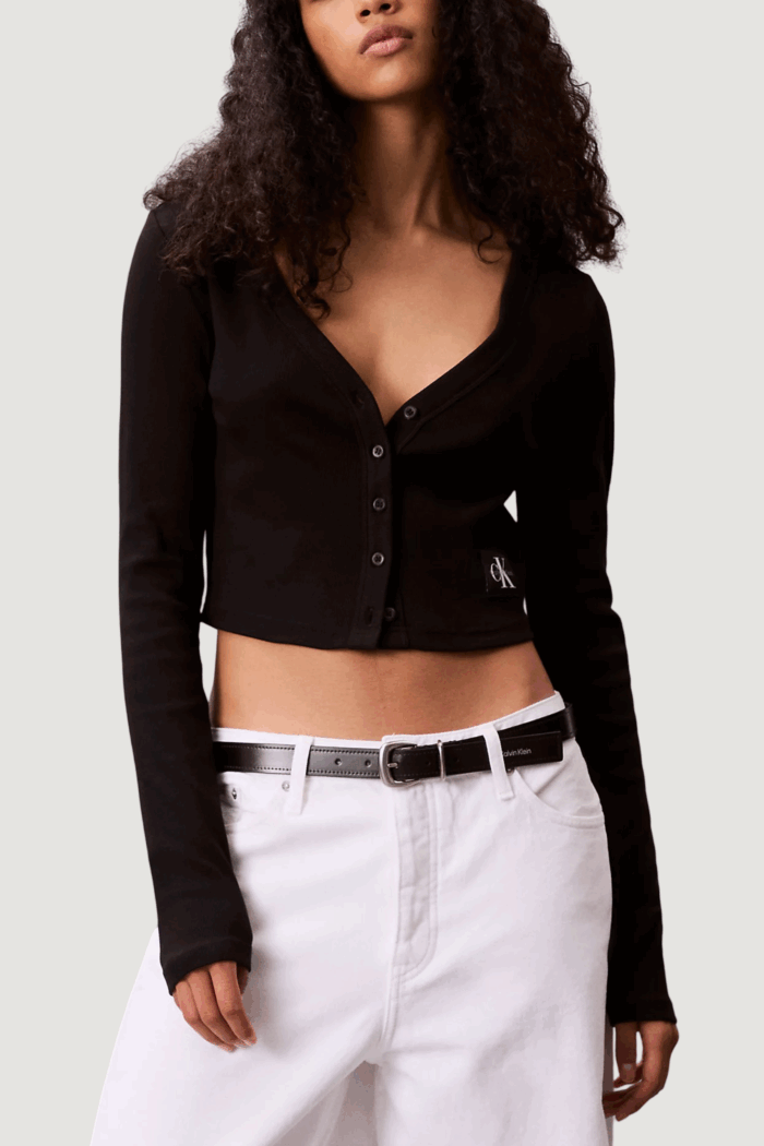 T-shirt manica lunga Calvin Klein Jeans ls woven label 2×2 c Nero