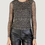 T-shirt manica lunga Only onlnova l/s mesh top Nero - Beige - Foto 1
