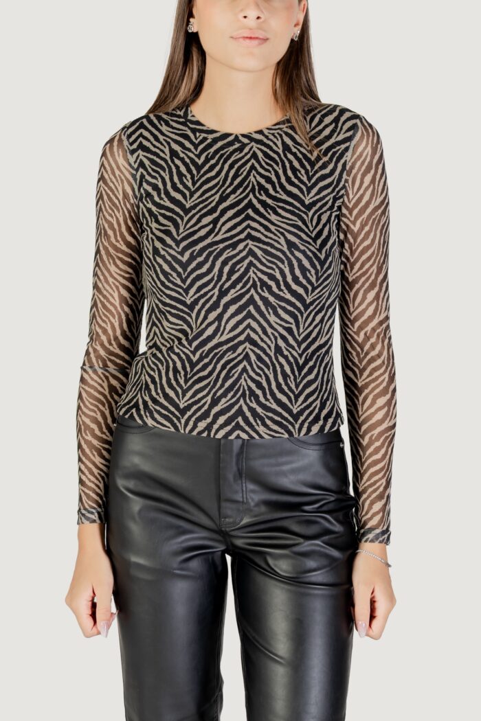 T-shirt manica lunga Only onlnova l/s mesh top Nero – Beige