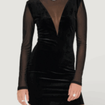 Vestito corto Only onlsmooth l/s mesh mix short dress jrs Nero - Foto 1