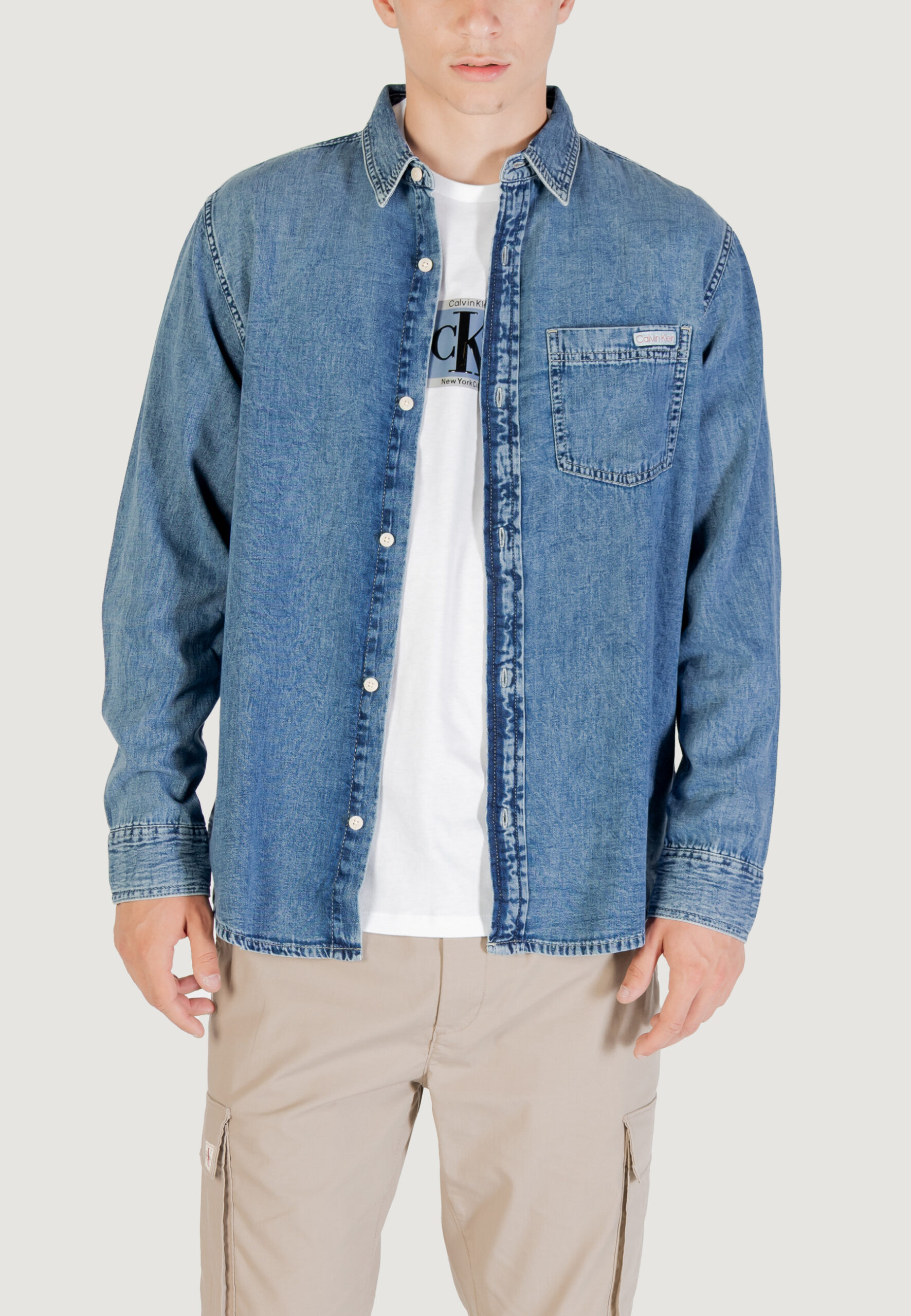 Camicia manica lunga Calvin Klein Jeans casual classic Indigo - Foto 5