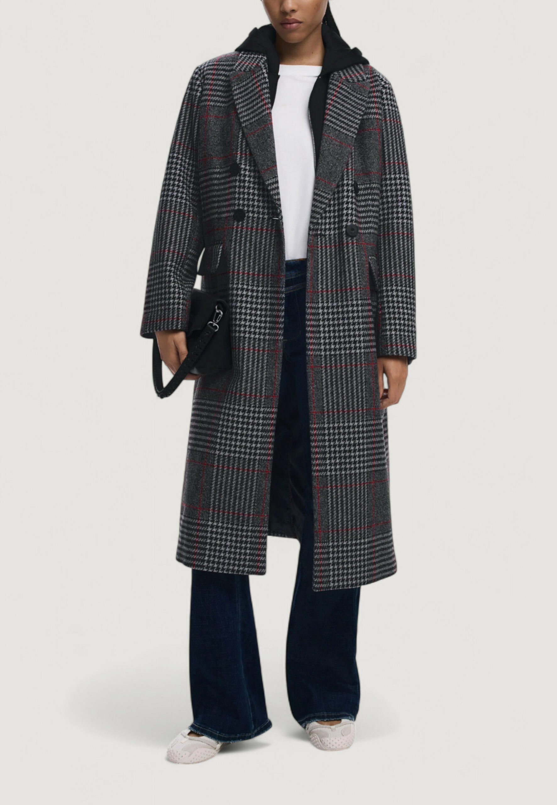 Cappotto Desigual coat_capucha_check Grigio Scuro - Foto 2