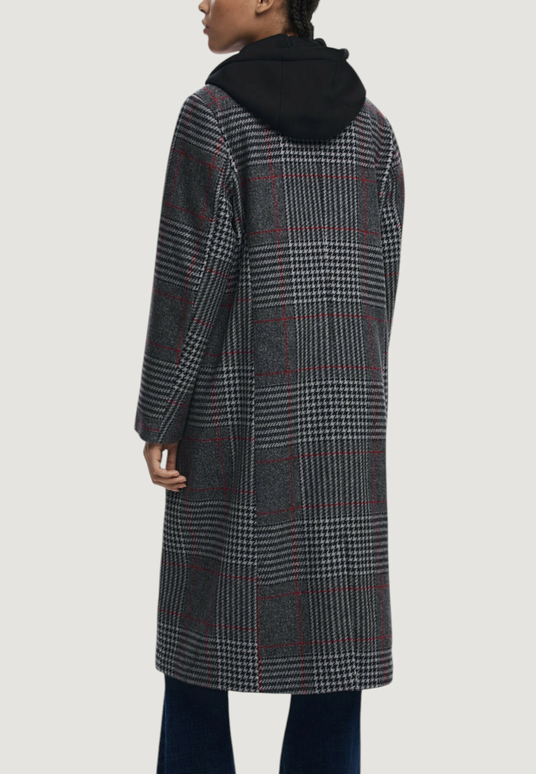 Cappotto Desigual coat_capucha_check Grigio Scuro - Foto 4