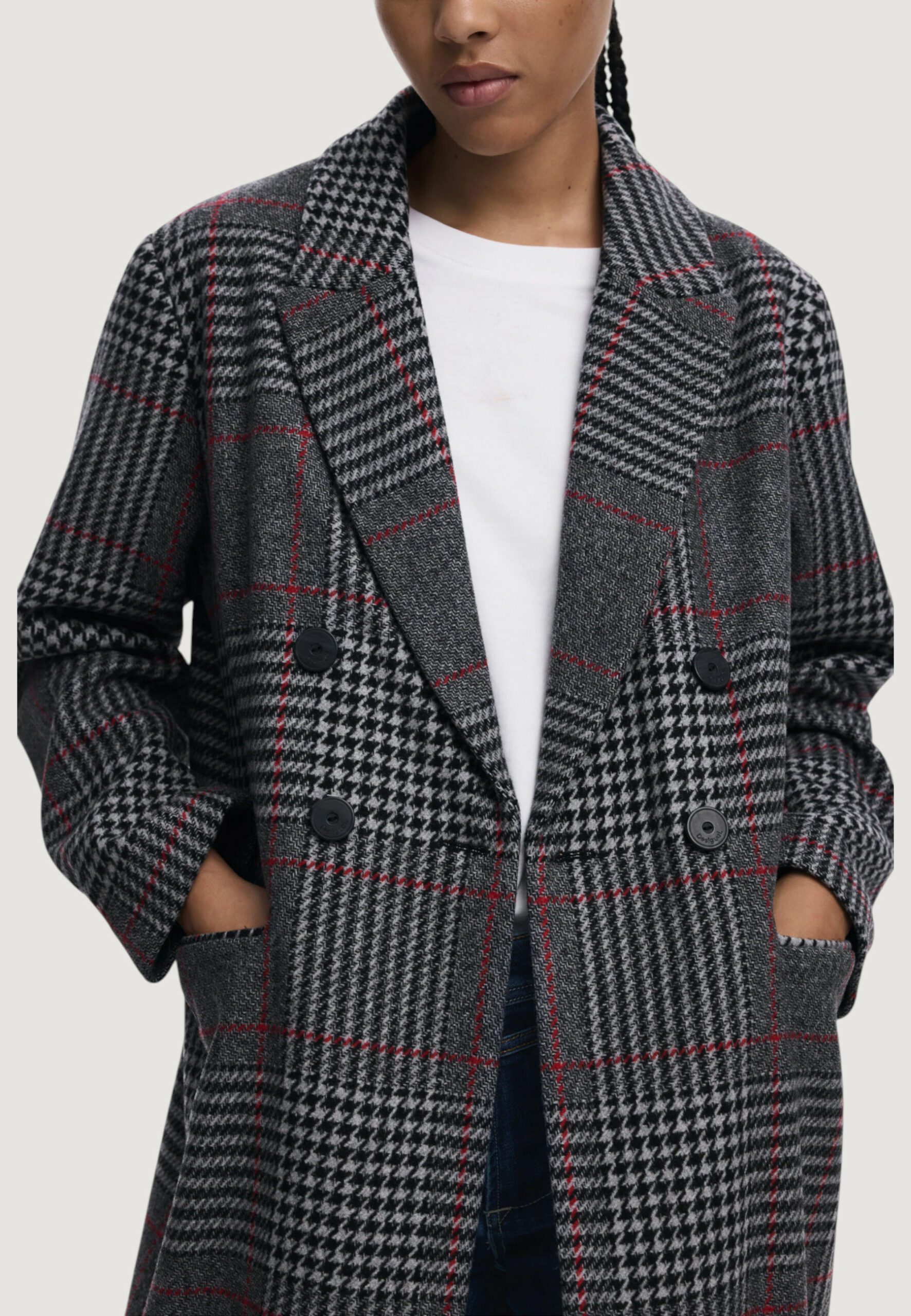 Cappotto Desigual coat_capucha_check Grigio Scuro - Foto 5