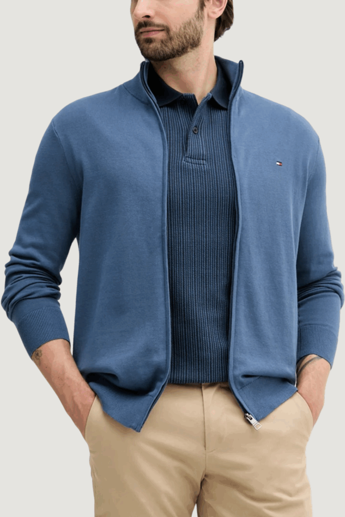 Cardigan Tommy Hilfiger essential cotton zip Celeste