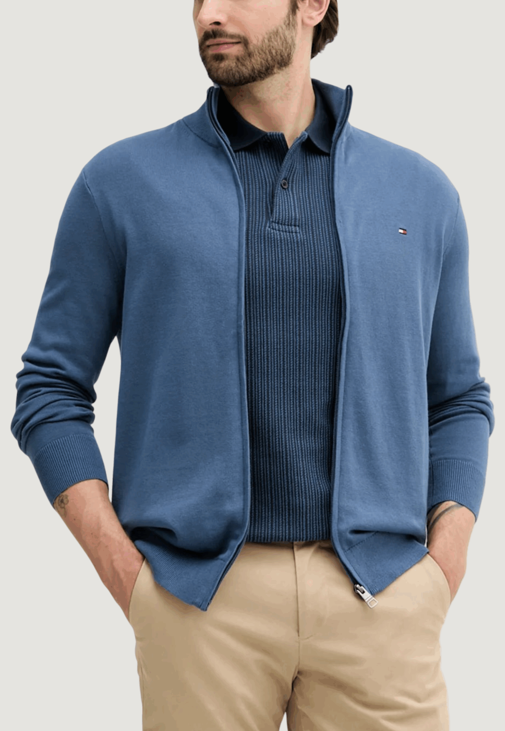 Cardigan Tommy Hilfiger essential cotton zip Celeste - Foto 1