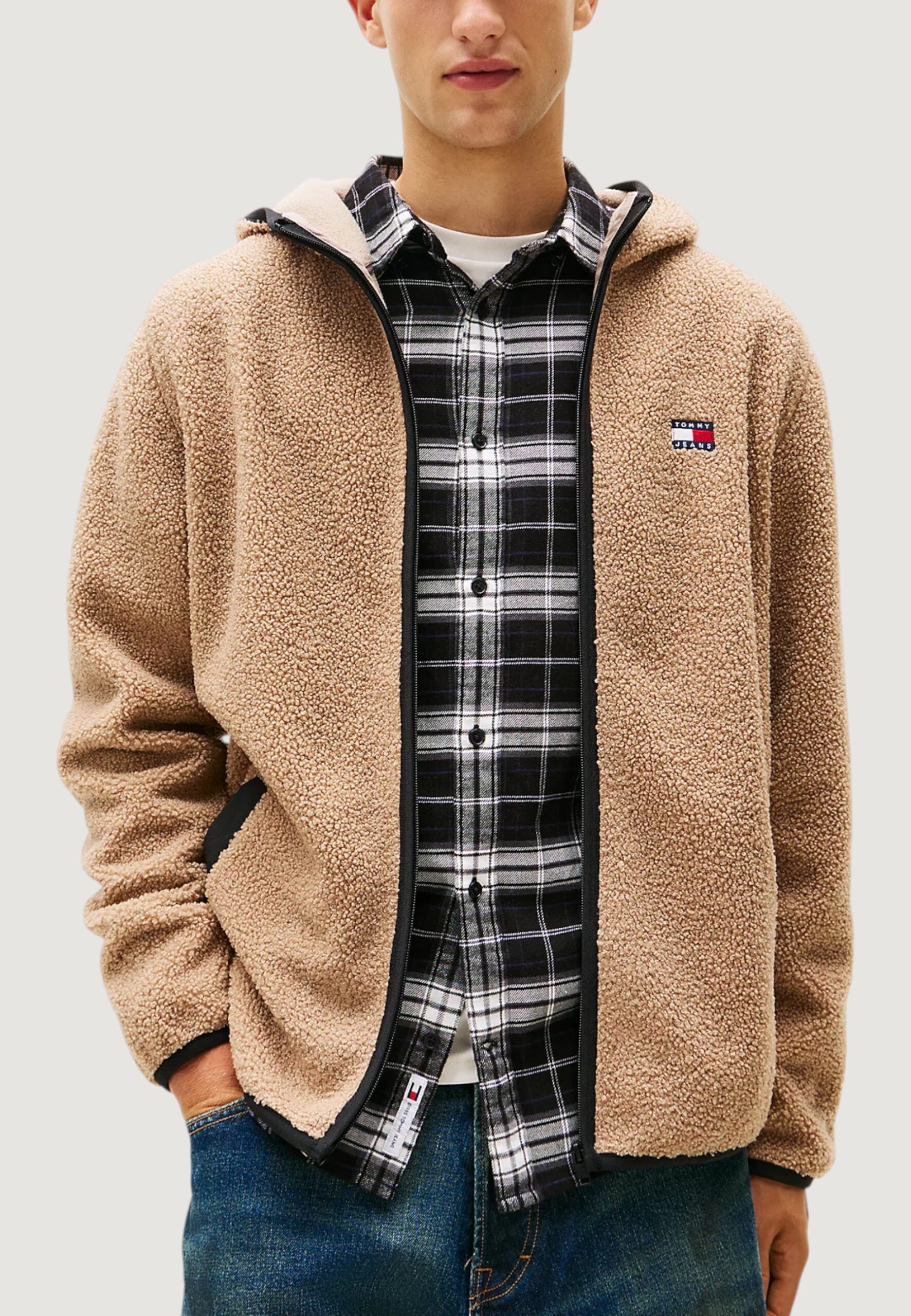 Felpa con cappuccio Tommy Hilfiger Jeans tjm reg badge teddy Beige scuro - Foto 1