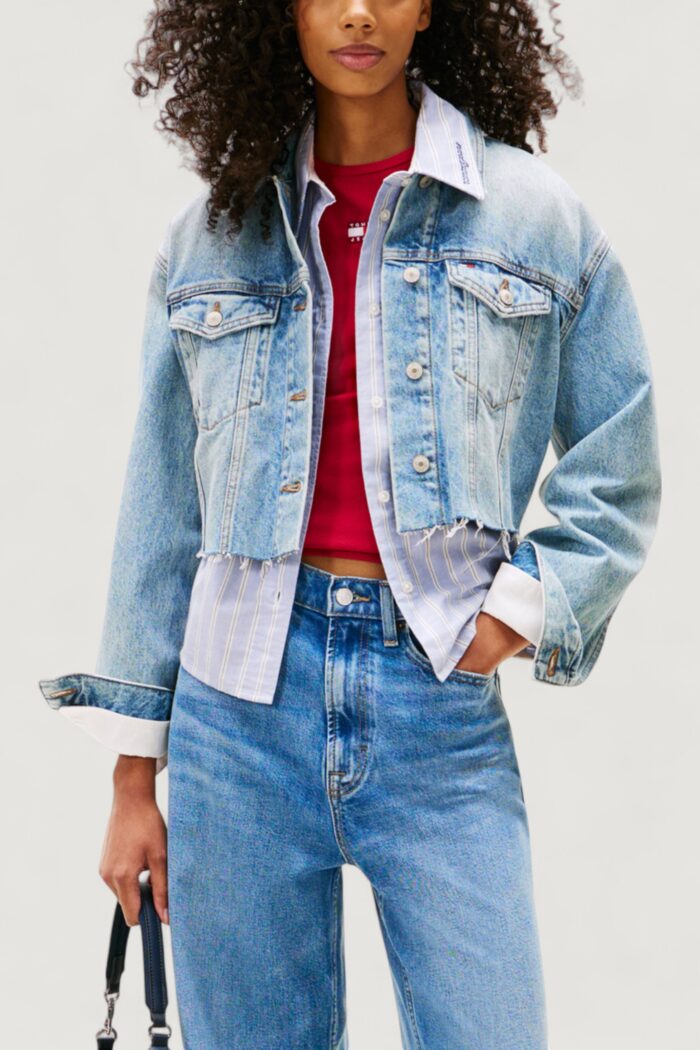 Giacchetto Tommy Hilfiger Jeans croppd trckr jkt rwb Blue Denim Chiaro