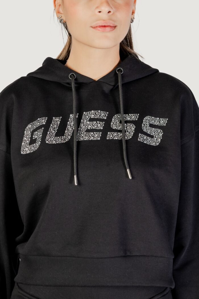 Felpa con cappuccio Guess Active primula rhinestones hoodie swe Nero