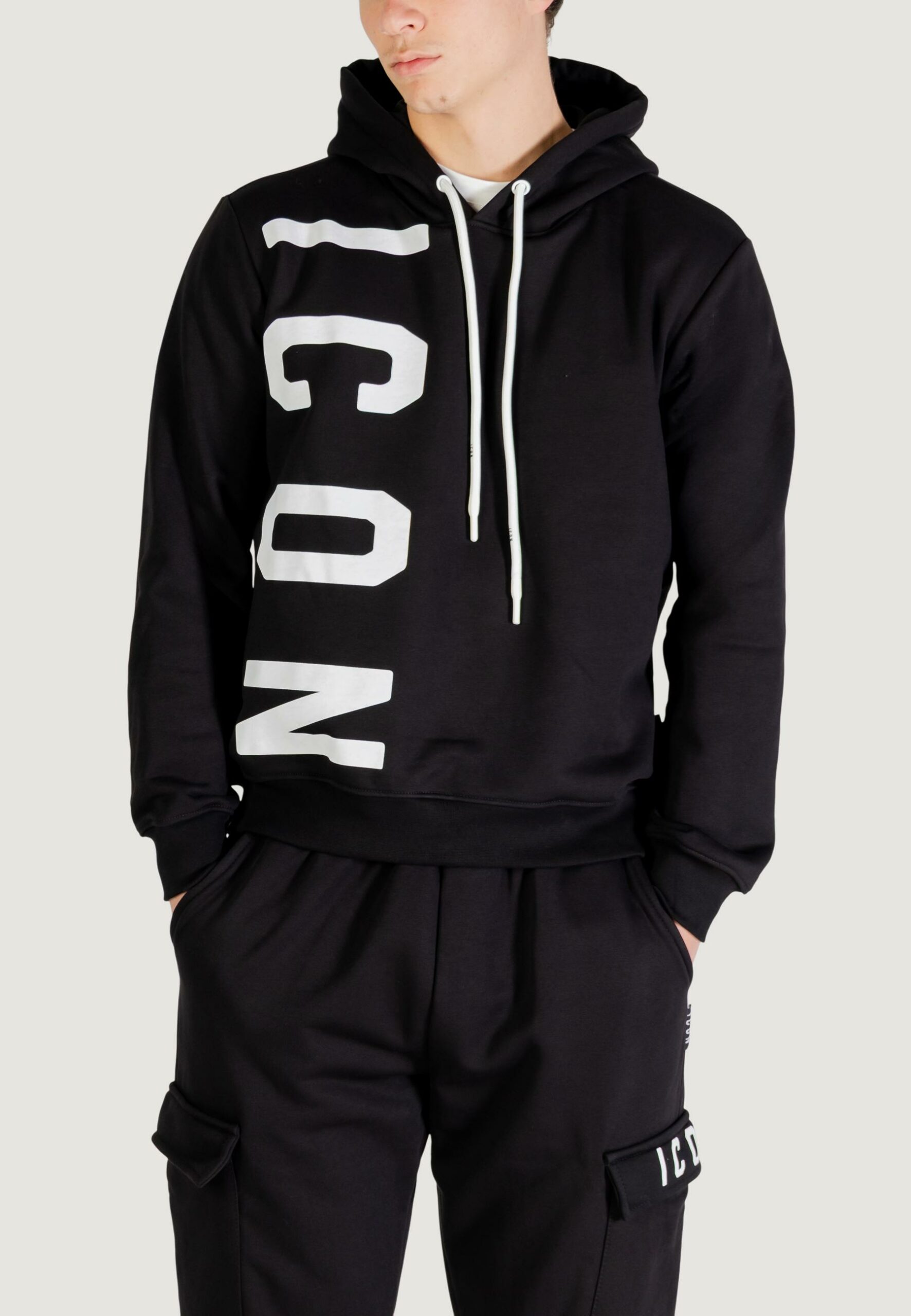 Felpa con cappuccio Icon logo verticale Nero - Foto 5