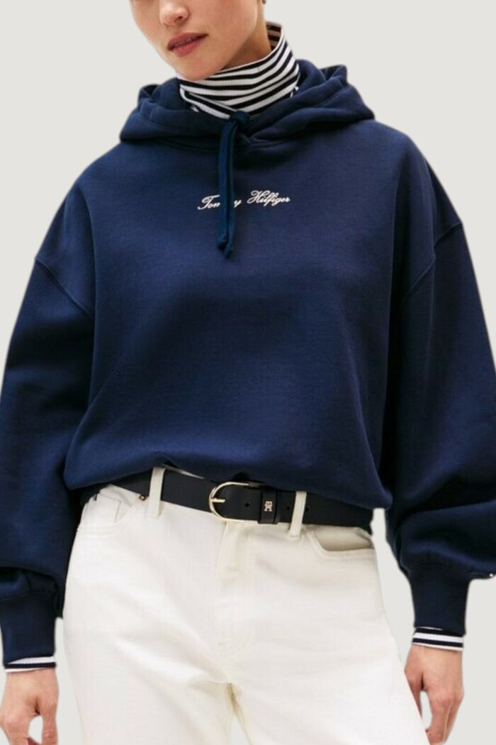 Felpa con cappuccio Tommy Hilfiger classic script fleec Blue scuro