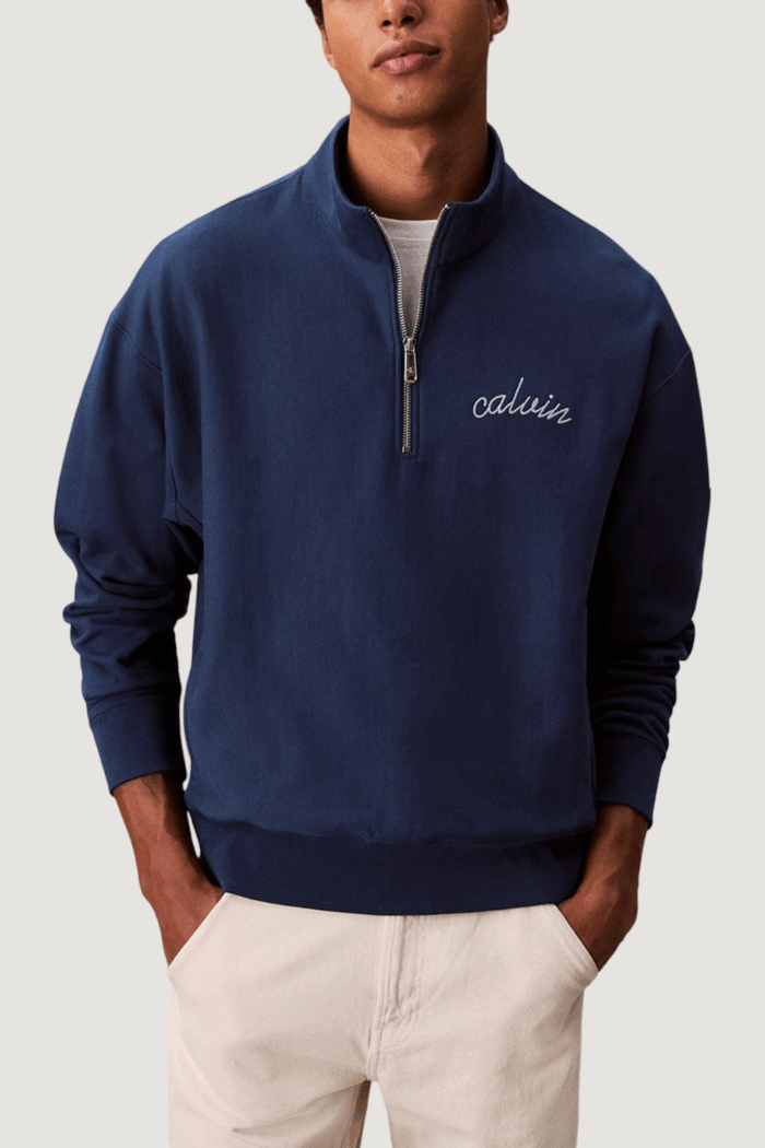 Felpa senza cappuccio Calvin Klein Jeans premium terry chain Blue scuro