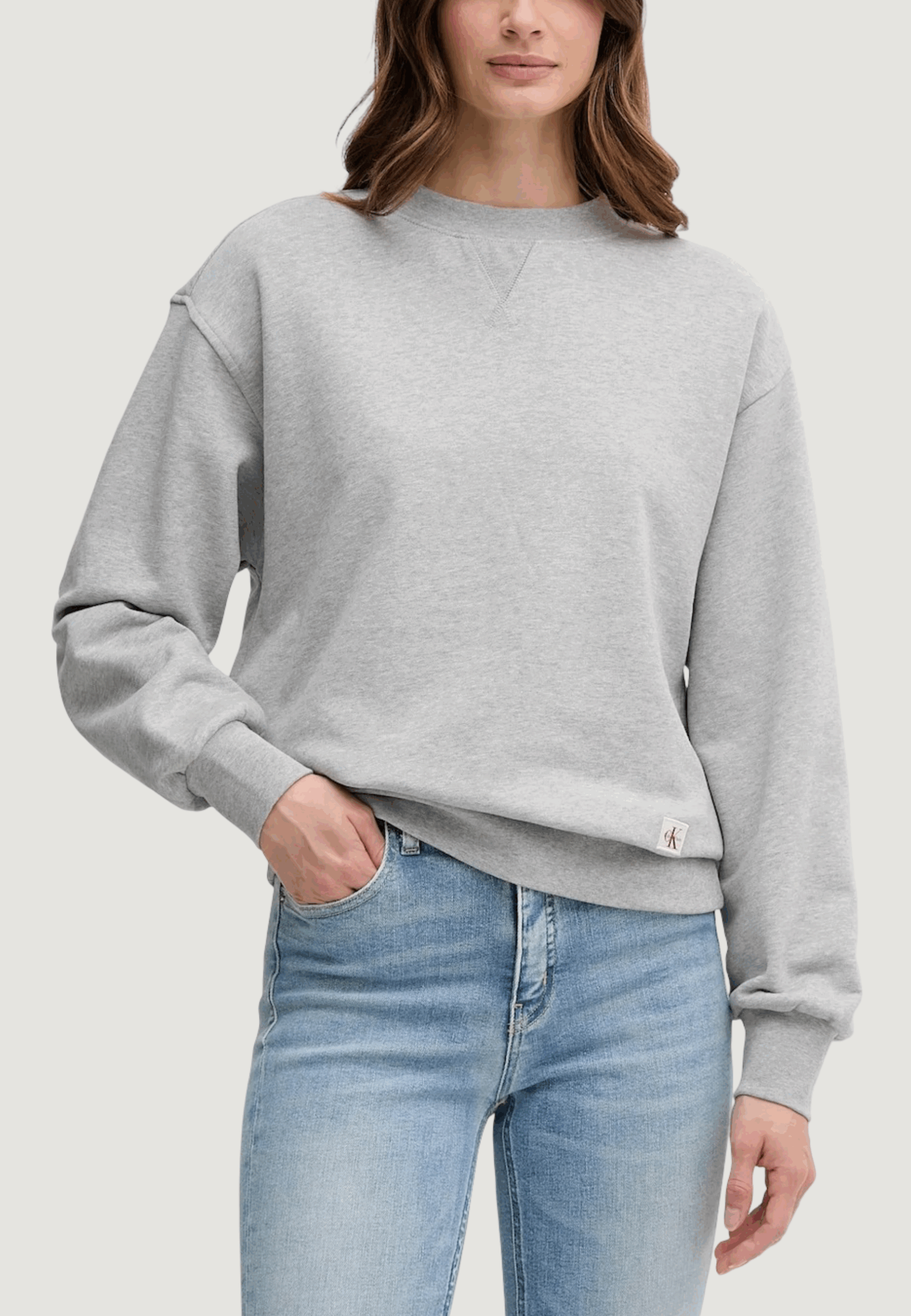 Felpa senza cappuccio Calvin Klein Jeans a- ls badge logo ter Grigio - Foto 1