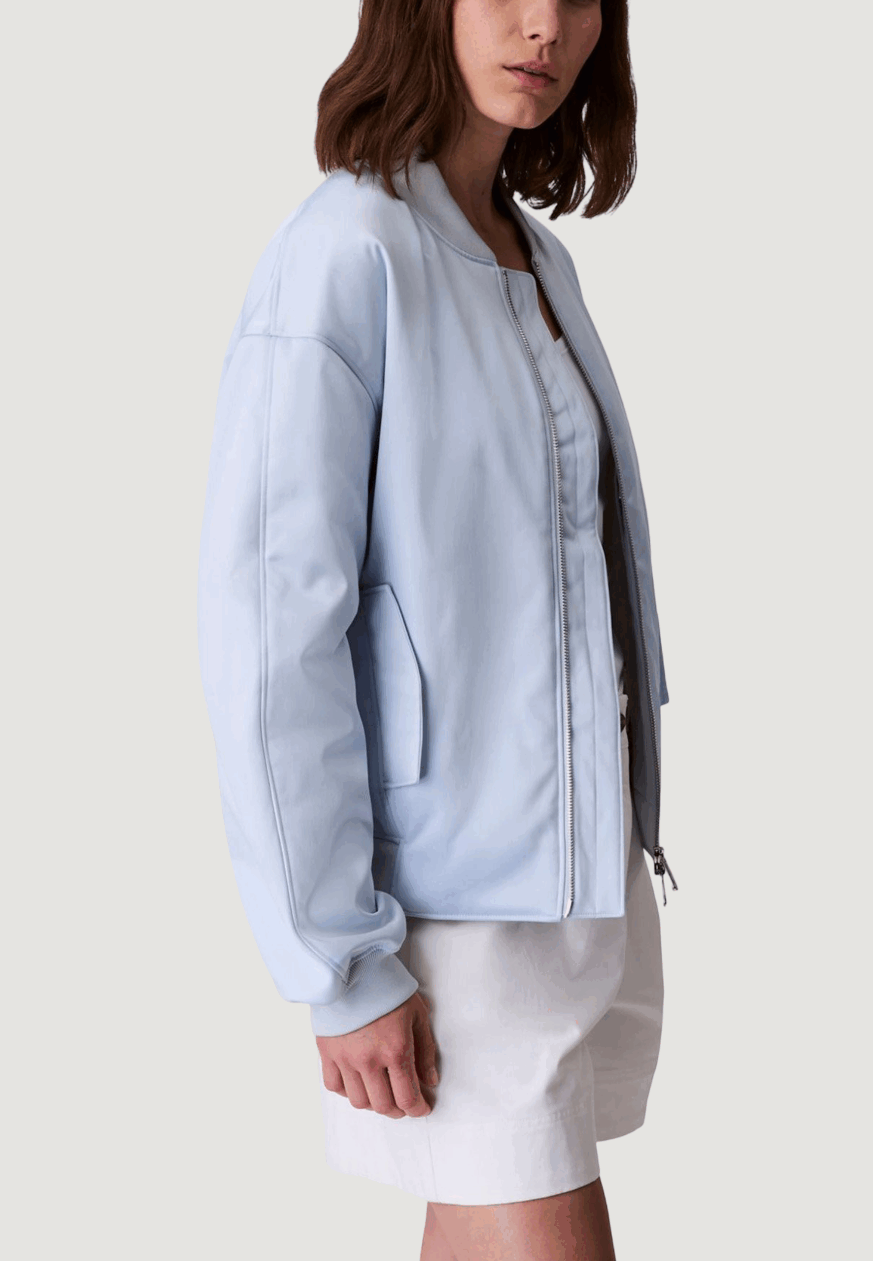 Giubbotto Calvin Klein Jeans satin bomber Celeste - Foto 3