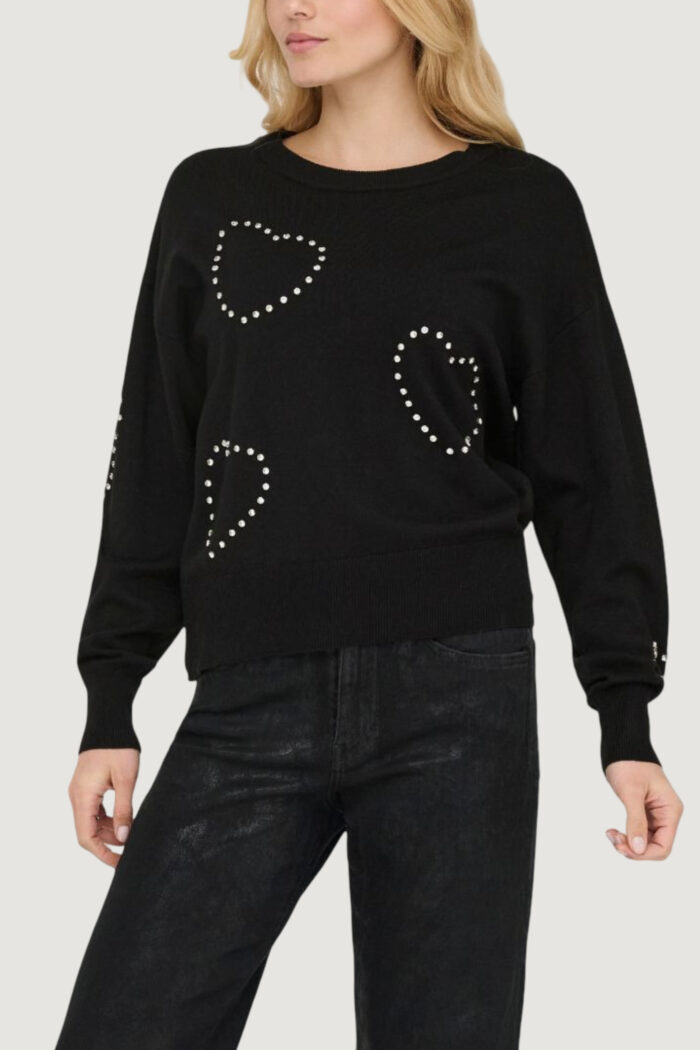 Maglia Only bee ls heart bling oneck cc knt Nero