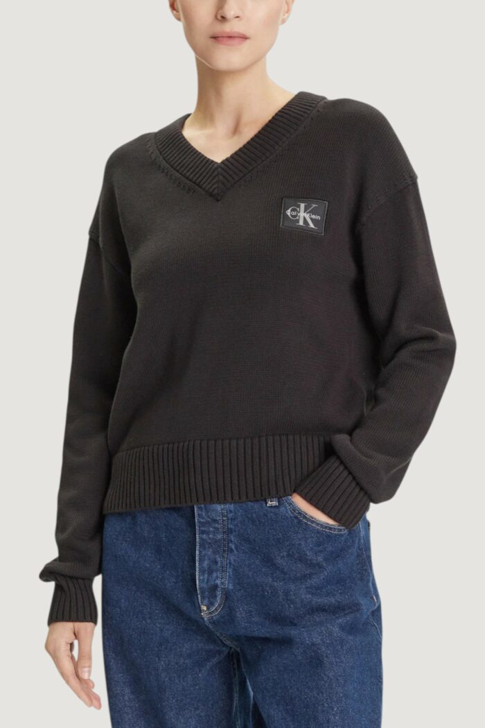 Maglione Calvin Klein Jeans ck embro badge v-nec Nero