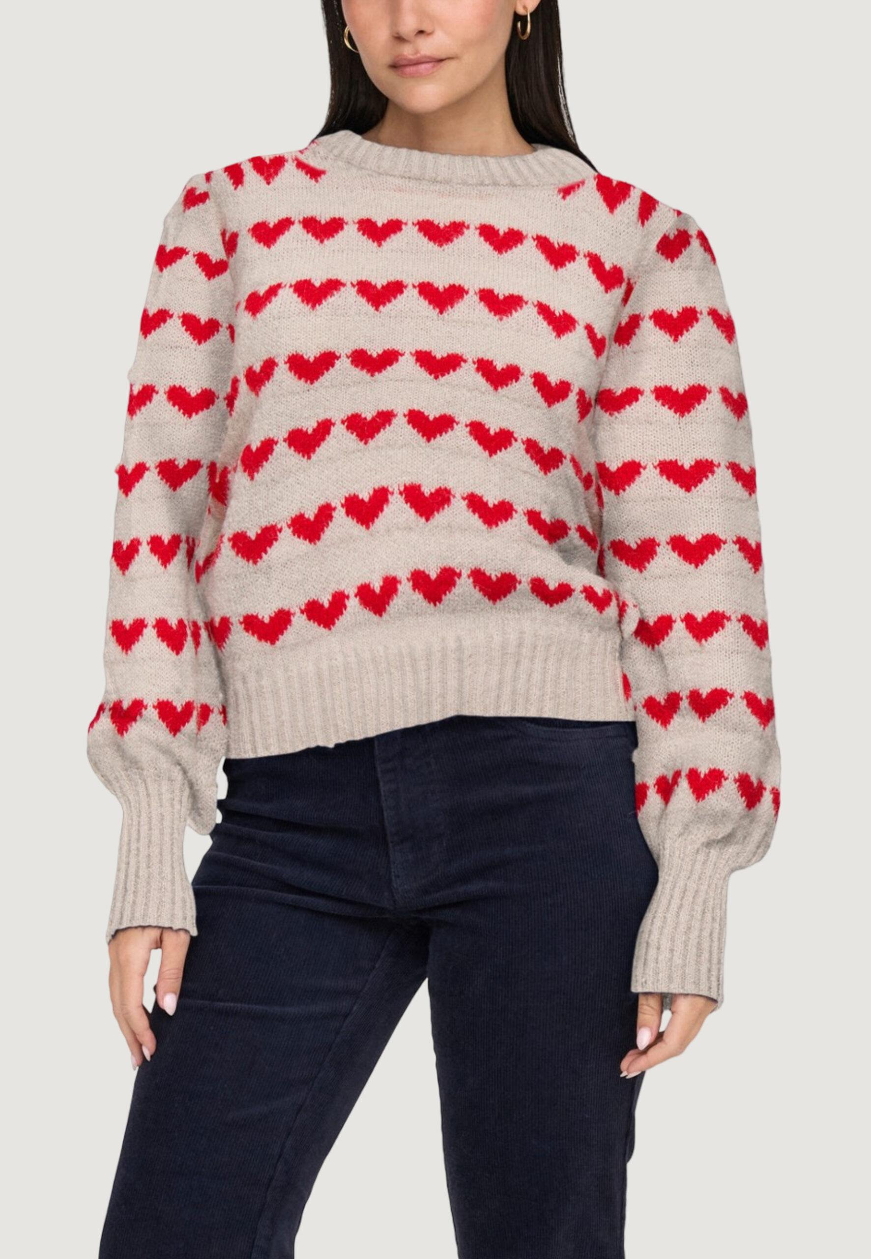 Maglione Jacqueline de Yong jdysigrid life l/s oneck puffdot pul knt Beige - Foto 1