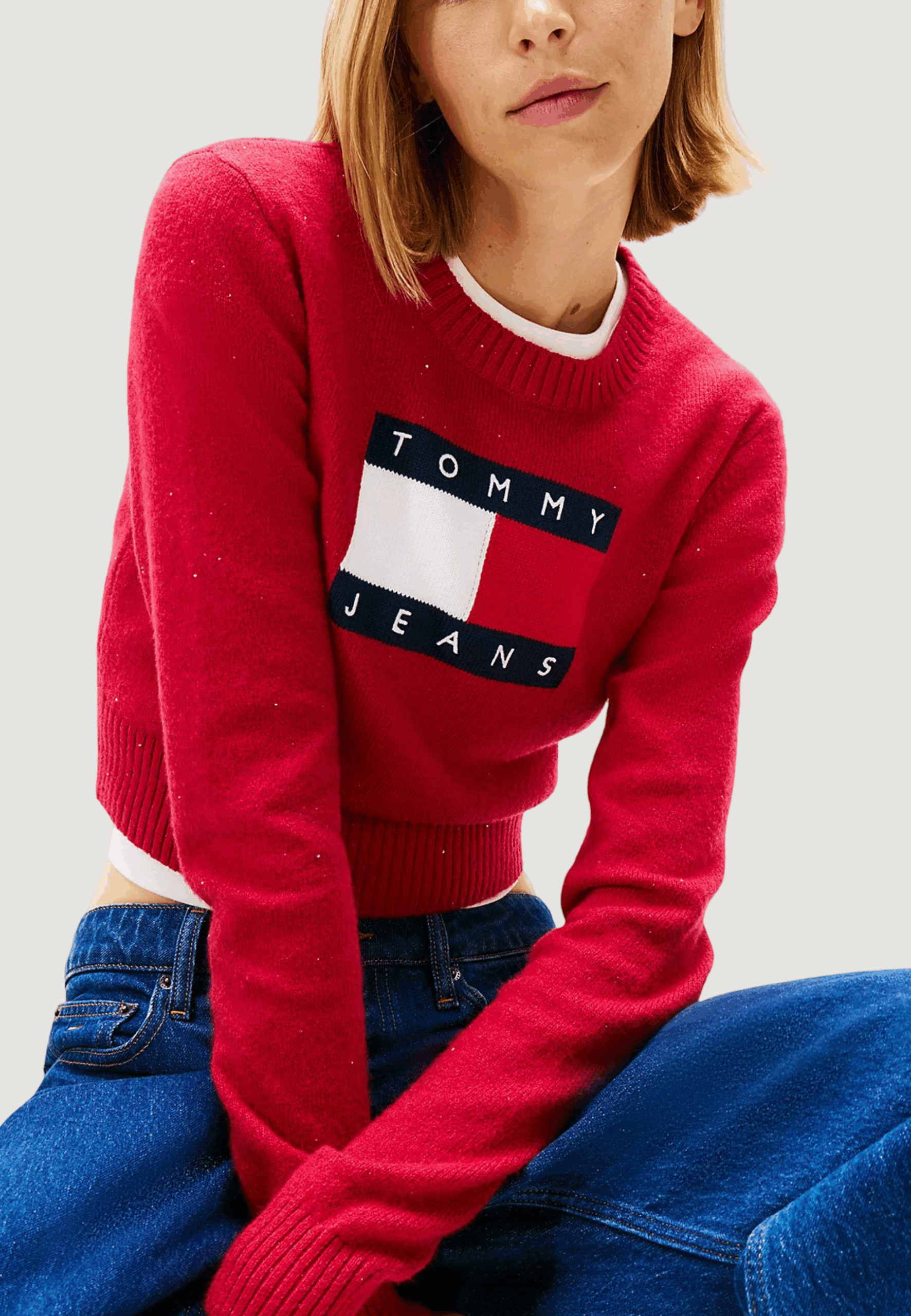 Maglione Tommy Hilfiger Jeans tjw sparkle flag swe Rosso - Foto 2