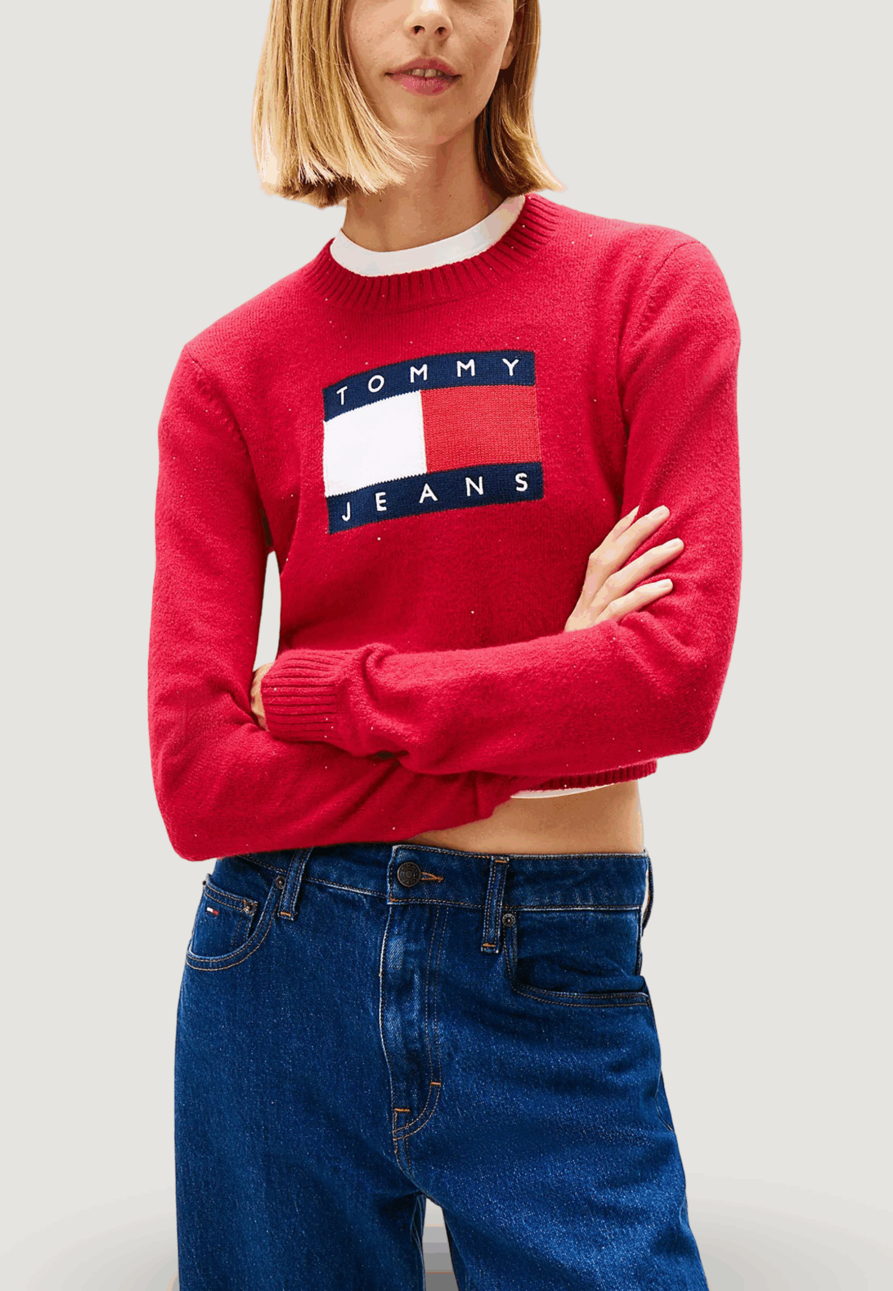 Maglione Tommy Hilfiger Jeans tjw sparkle flag swe Rosso - Foto 1