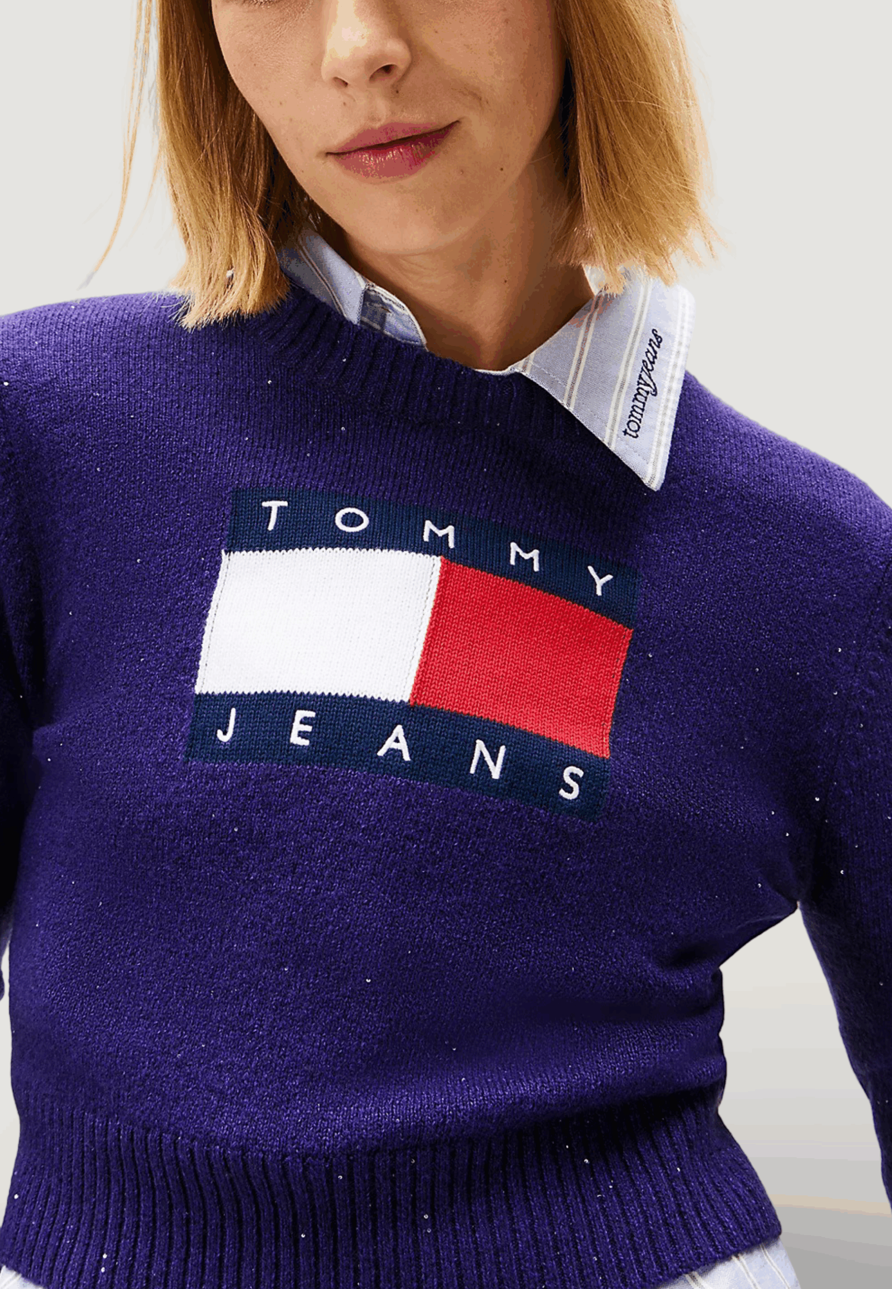 Maglione Tommy Hilfiger Jeans tjw sparkle flag swe Viola - Foto 2