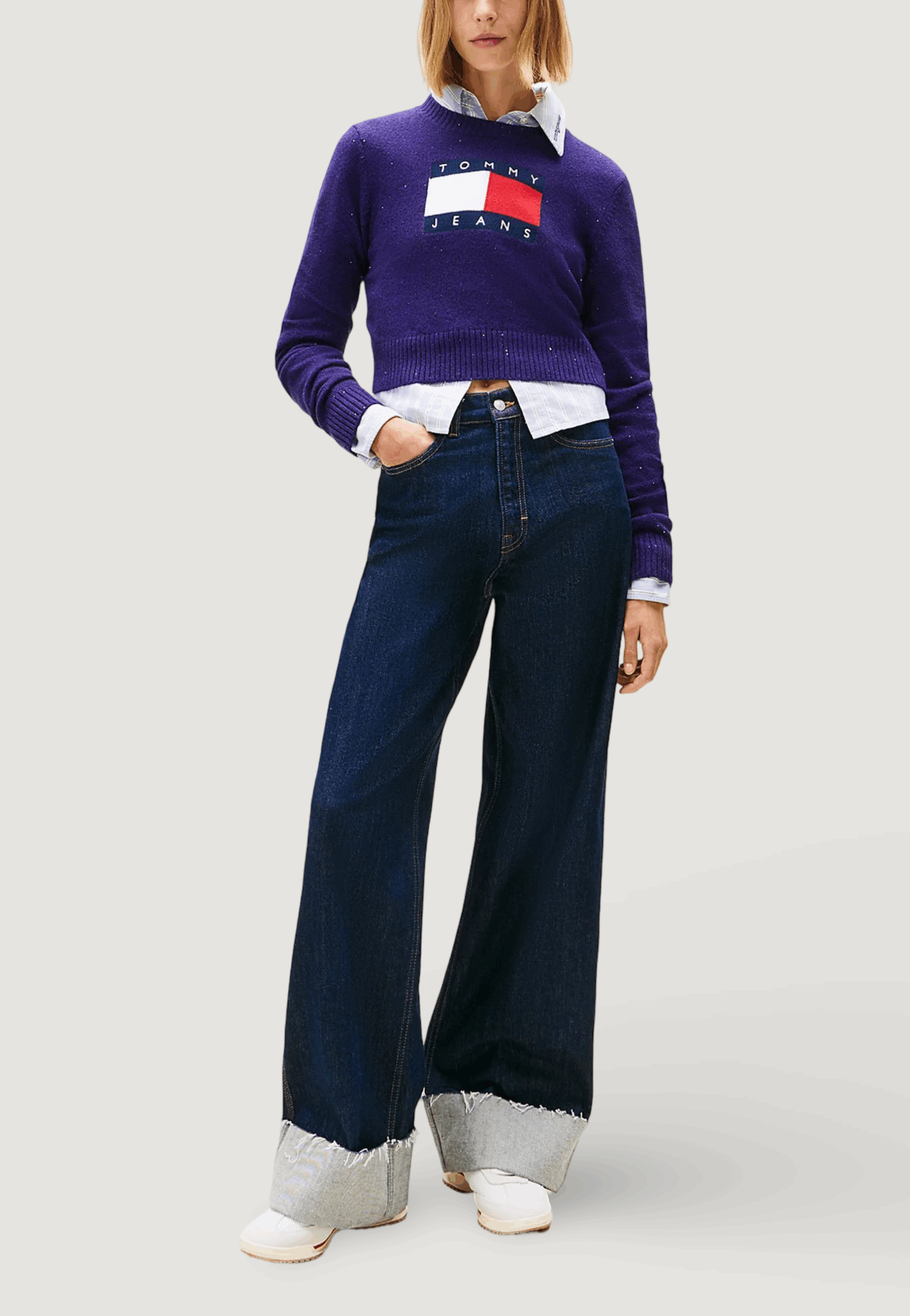 Maglione Tommy Hilfiger Jeans tjw sparkle flag swe Viola - Foto 3