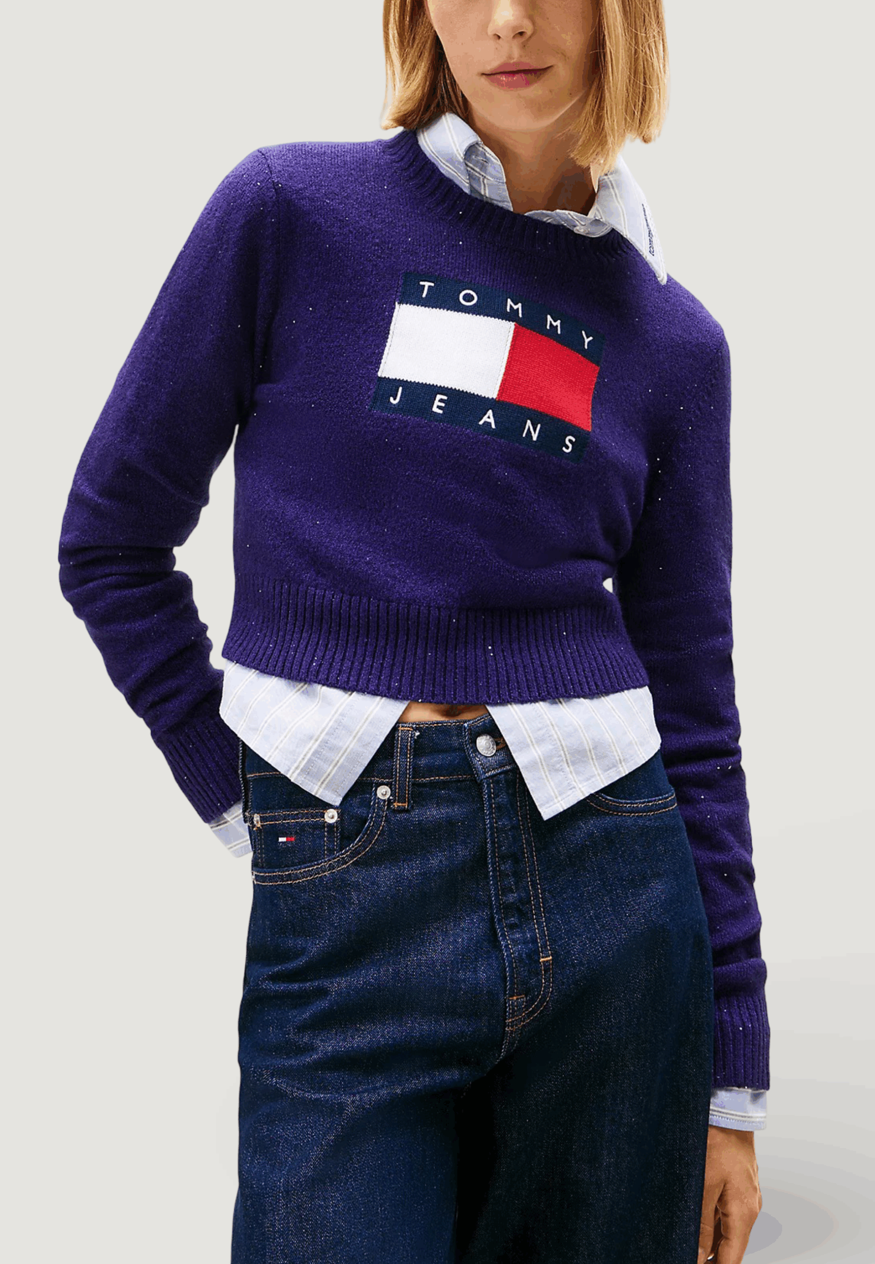 Maglione Tommy Hilfiger Jeans tjw sparkle flag swe Viola - Foto 1