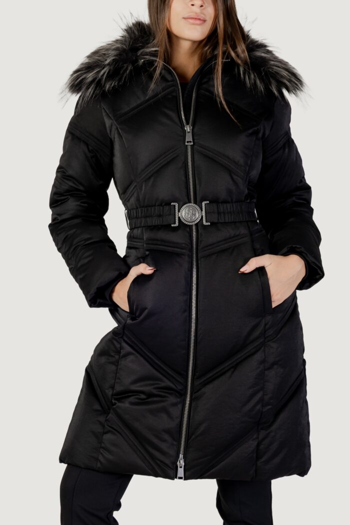 Piumino Guess alienor long belted puffer Nero