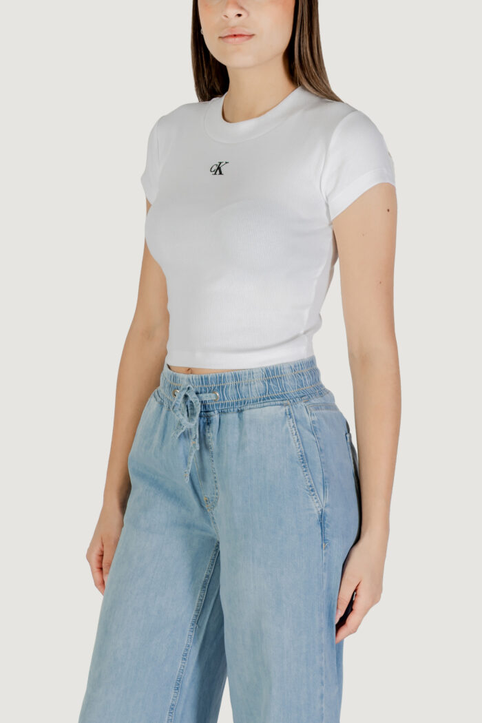 T-shirt Calvin Klein Jeans ck rib baby tee Bianco