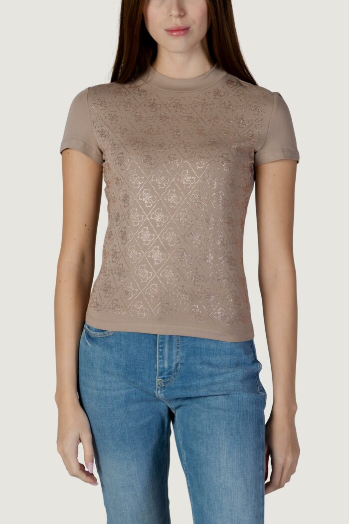 T-shirt Guess ss mock neck all over 4g tee Beige scuro