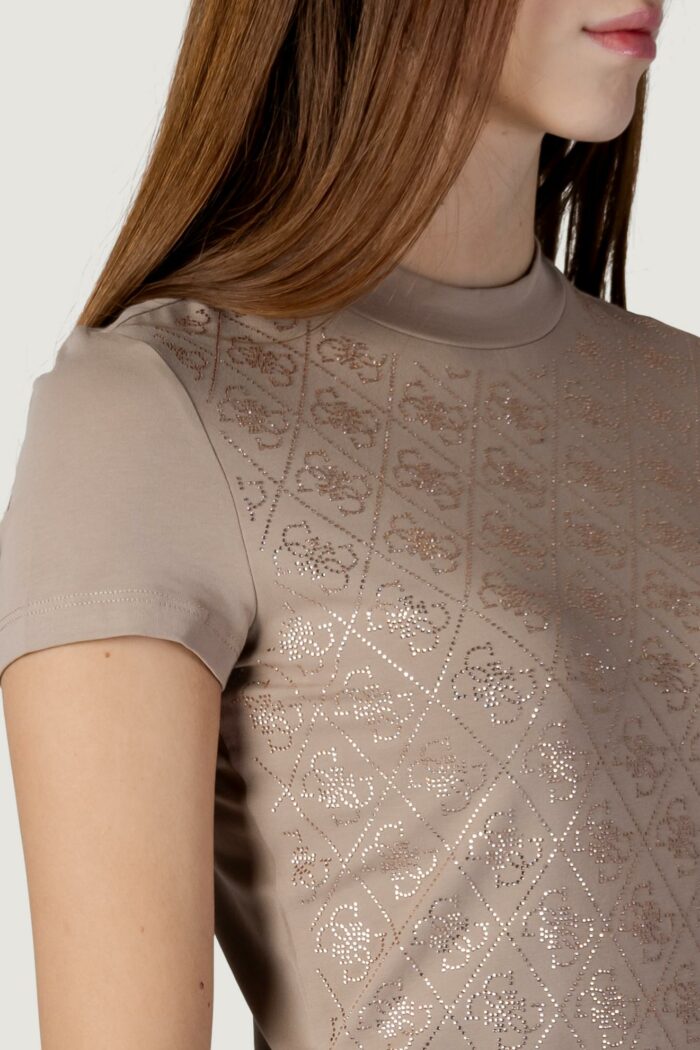 T-shirt Guess ss mock neck all over 4g tee Beige scuro