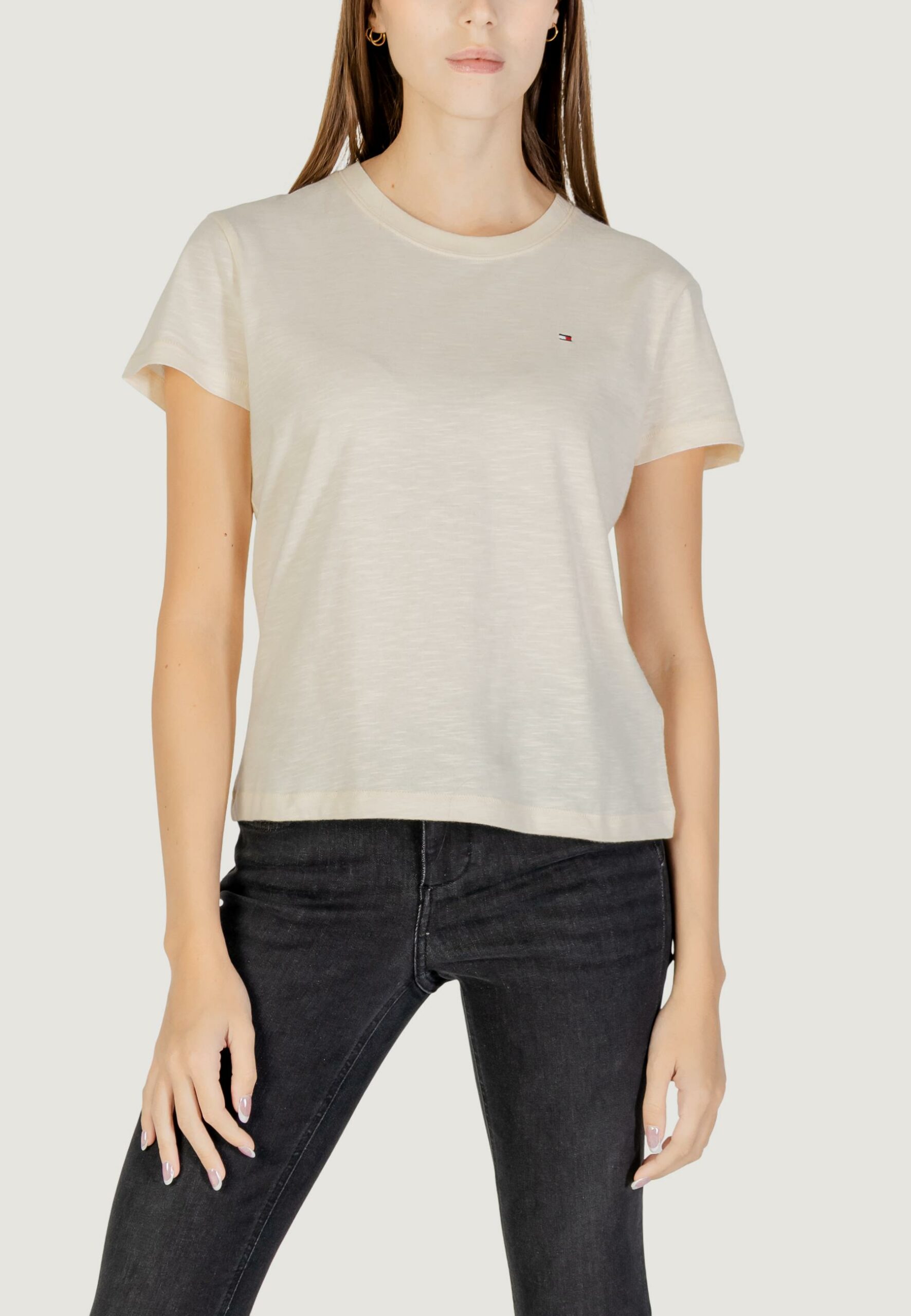 T-shirt Tommy Hilfiger Jeans slim slub c-nk ss Crema - Foto 1