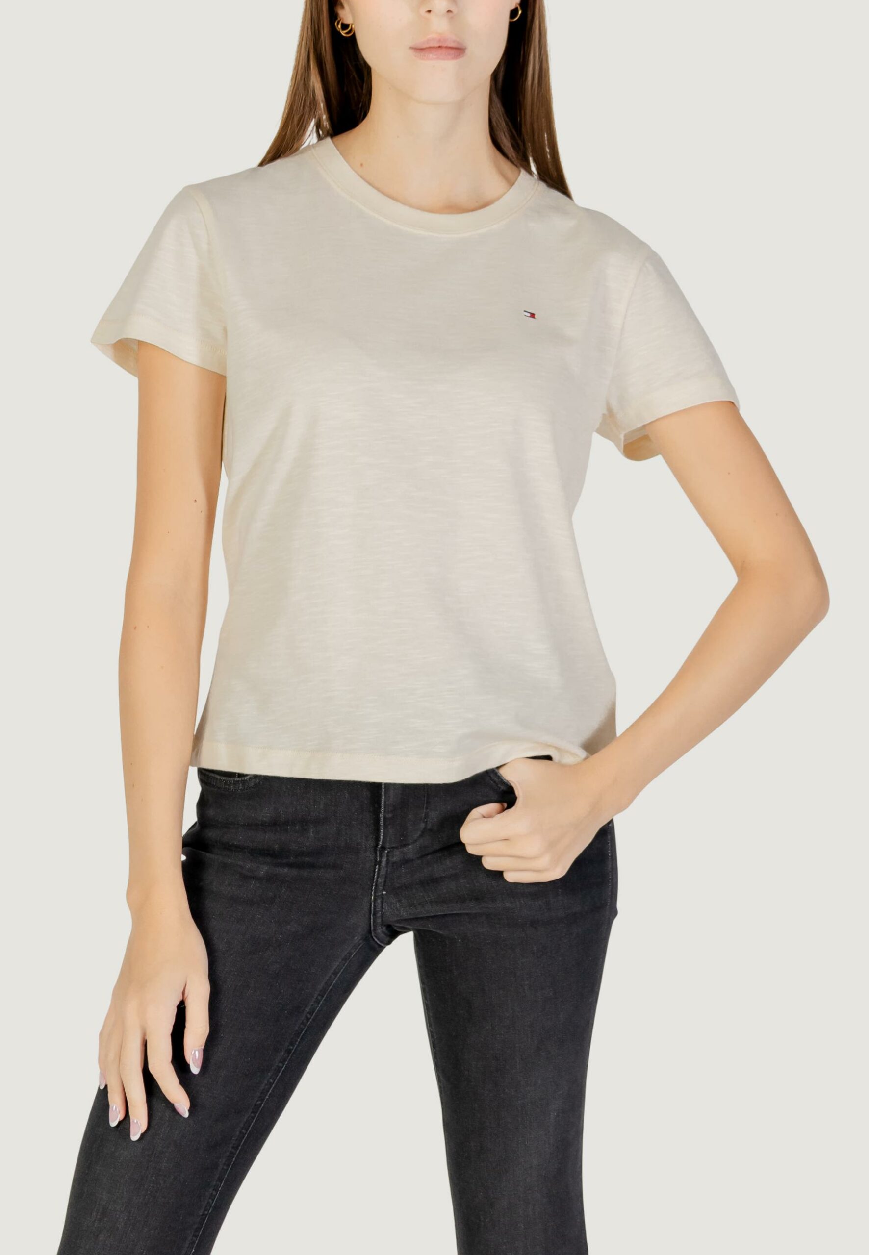 T-shirt Tommy Hilfiger Jeans slim slub c-nk ss Crema - Foto 3