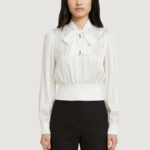 Bluse manica lunga Artigli righe con trasparenze Panna - Foto 1